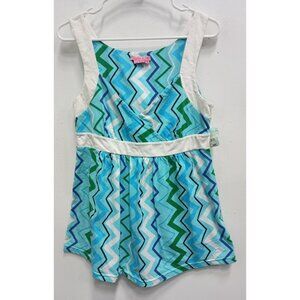 Vintage Joyous & Free Womens‎ Babydoll Tank Top Medium Blue Chevron Retro Beach